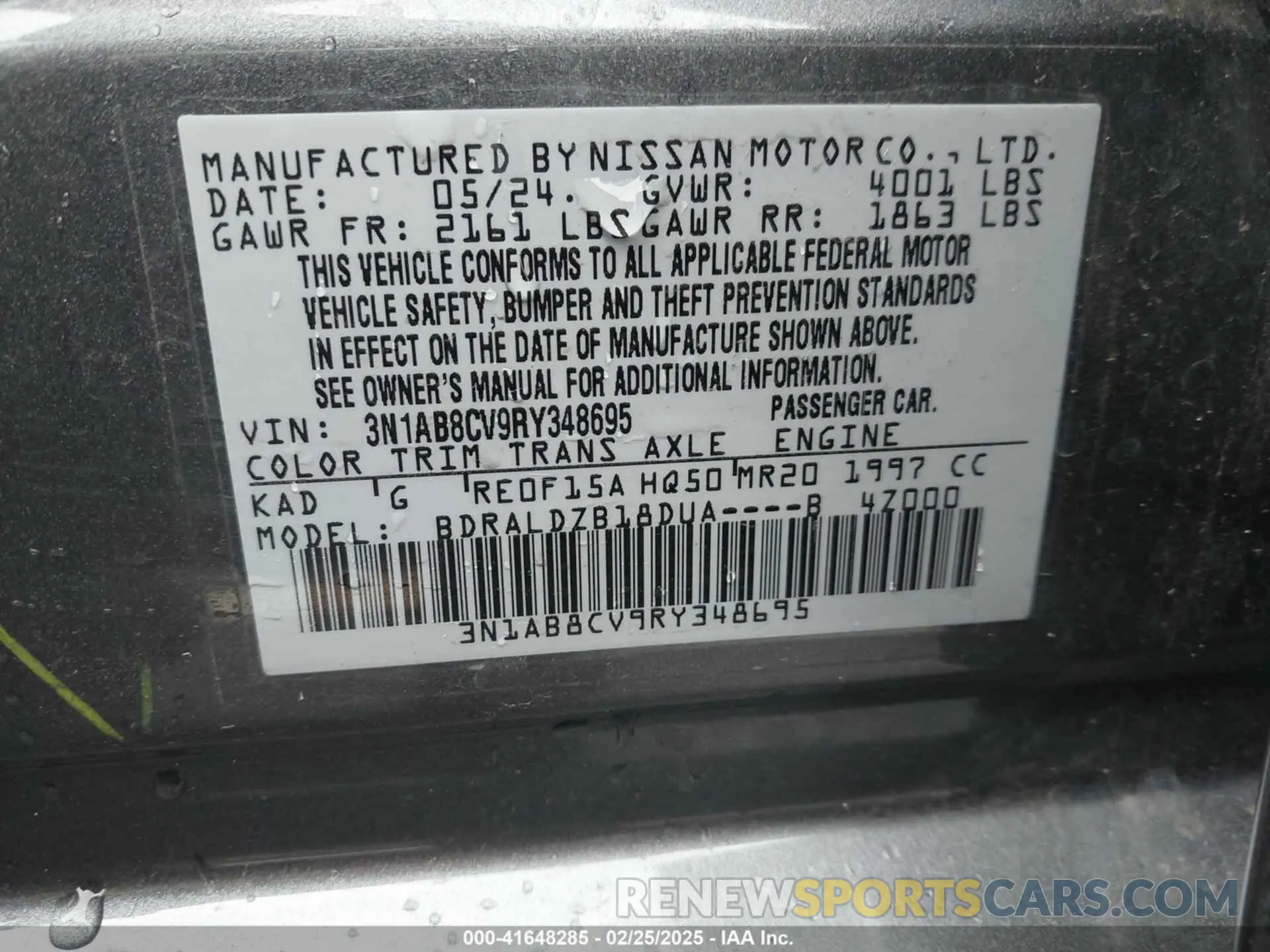 9 Photograph of a damaged car 3N1AB8CV9RY348695 NISSAN SENTRA 2024