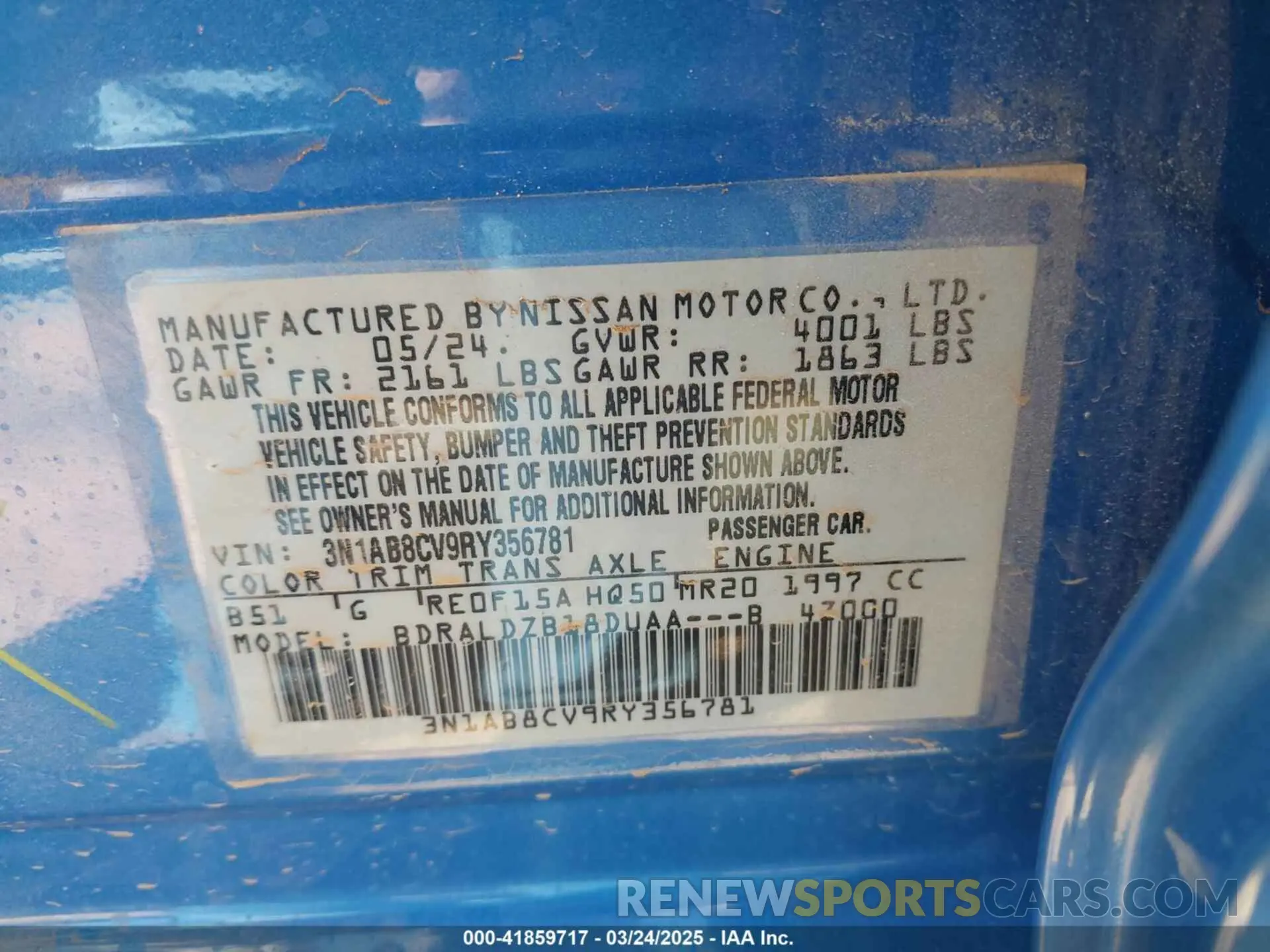 9 Photograph of a damaged car 3N1AB8CV9RY356781 NISSAN SENTRA 2024