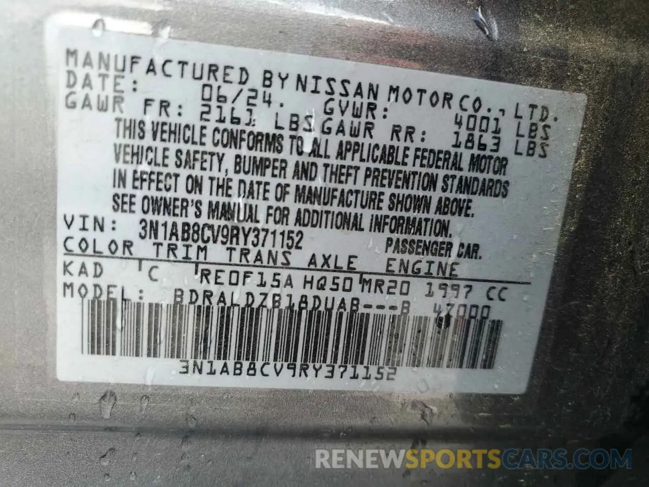 12 Photograph of a damaged car 3N1AB8CV9RY371152 NISSAN SENTRA 2024