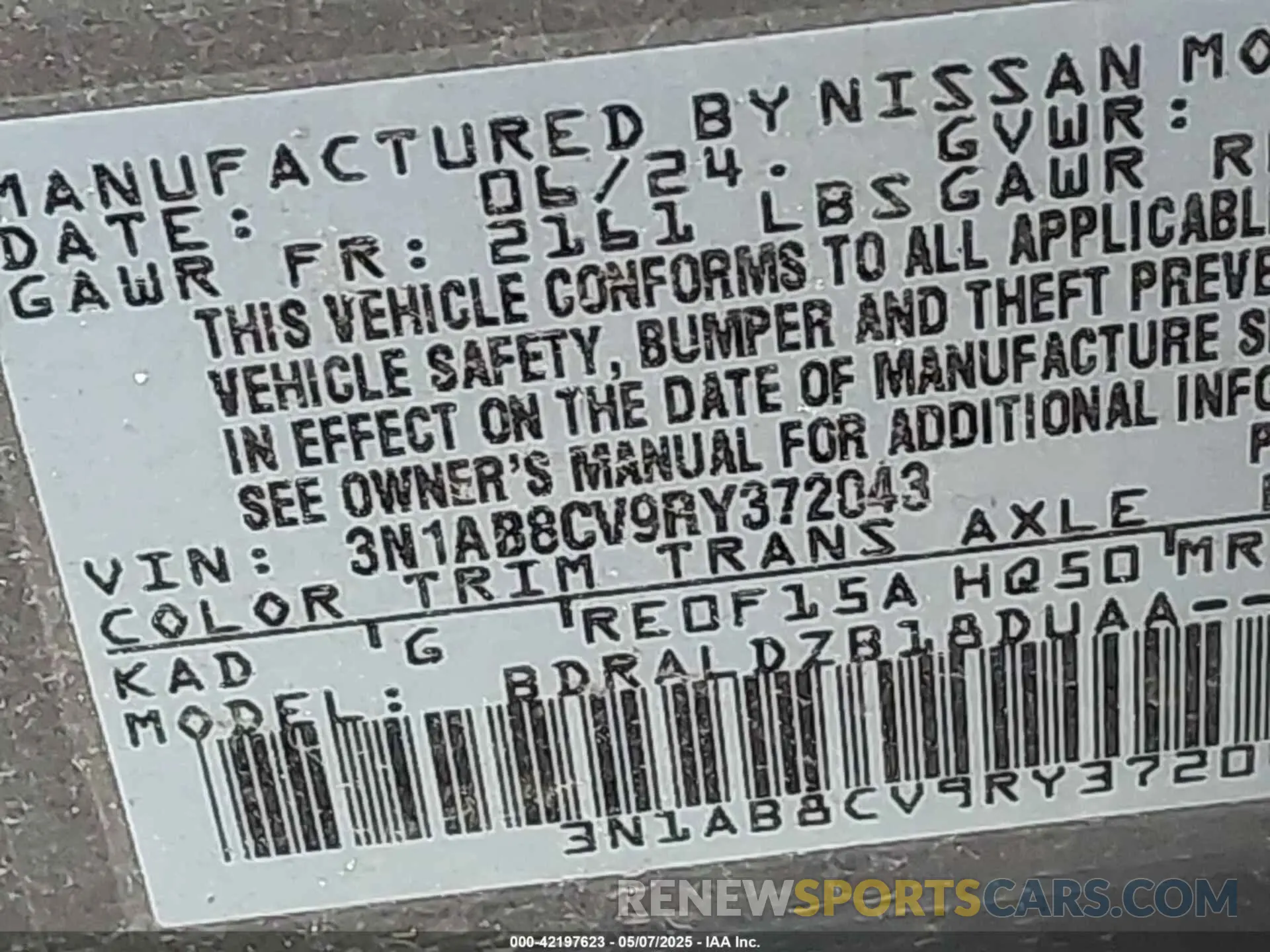 9 Photograph of a damaged car 3N1AB8CV9RY372043 NISSAN SENTRA 2024
