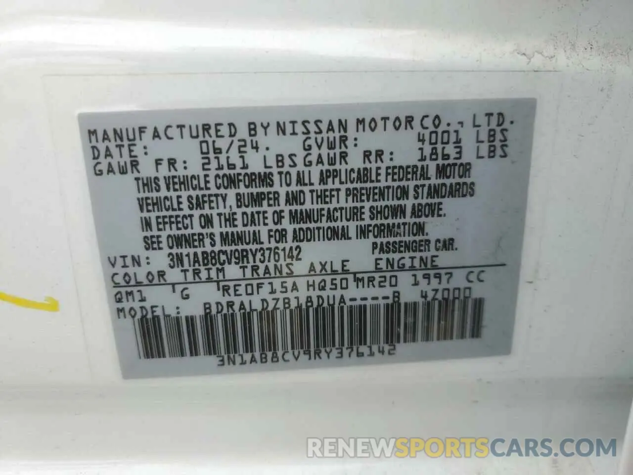 13 Photograph of a damaged car 3N1AB8CV9RY376142 NISSAN SENTRA 2024