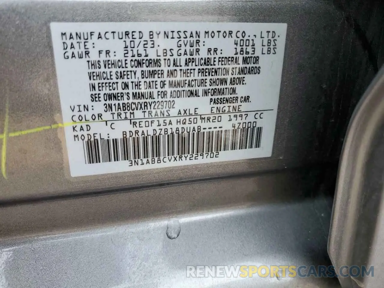 12 Photograph of a damaged car 3N1AB8CVXRY229702 NISSAN SENTRA 2024