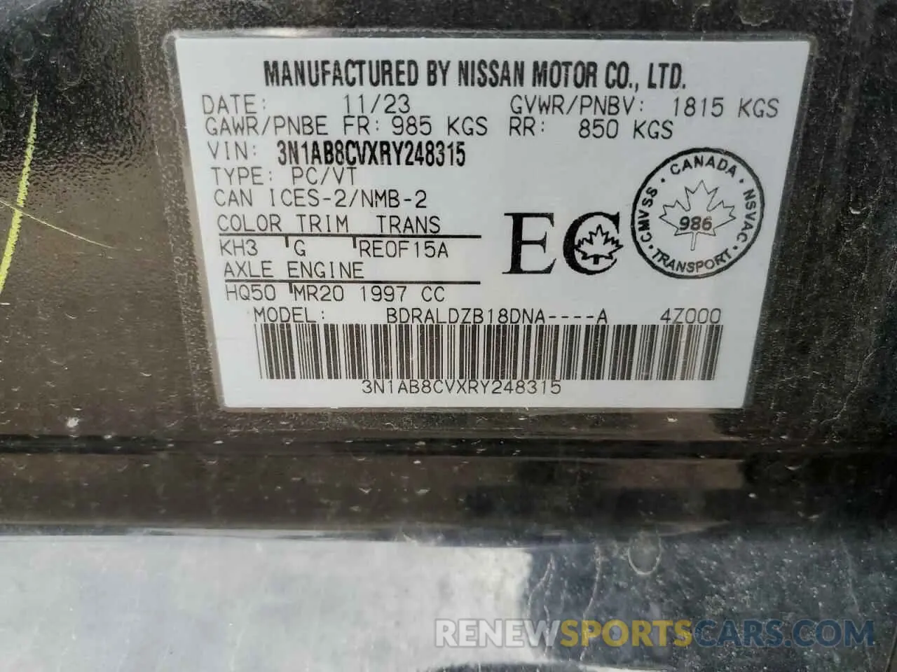 13 Photograph of a damaged car 3N1AB8CVXRY248315 NISSAN SENTRA 2024
