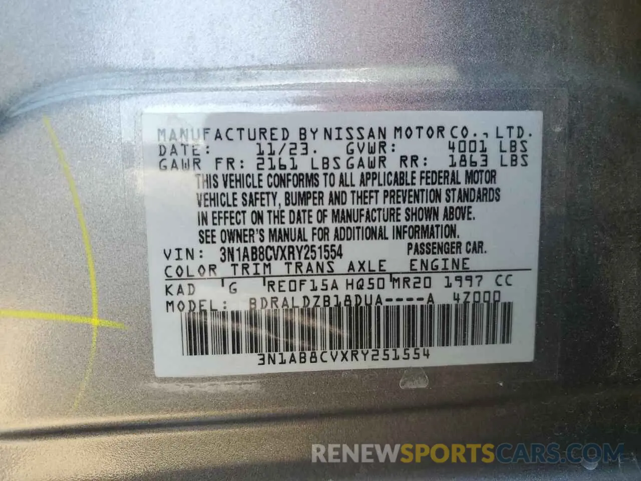 12 Photograph of a damaged car 3N1AB8CVXRY251554 NISSAN SENTRA 2024