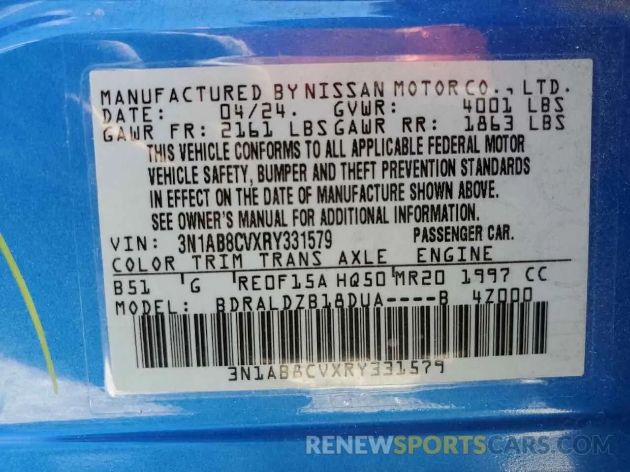 12 Photograph of a damaged car 3N1AB8CVXRY331579 NISSAN SENTRA 2024