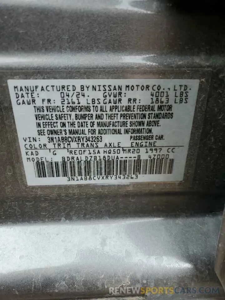12 Photograph of a damaged car 3N1AB8CVXRY343263 NISSAN SENTRA 2024