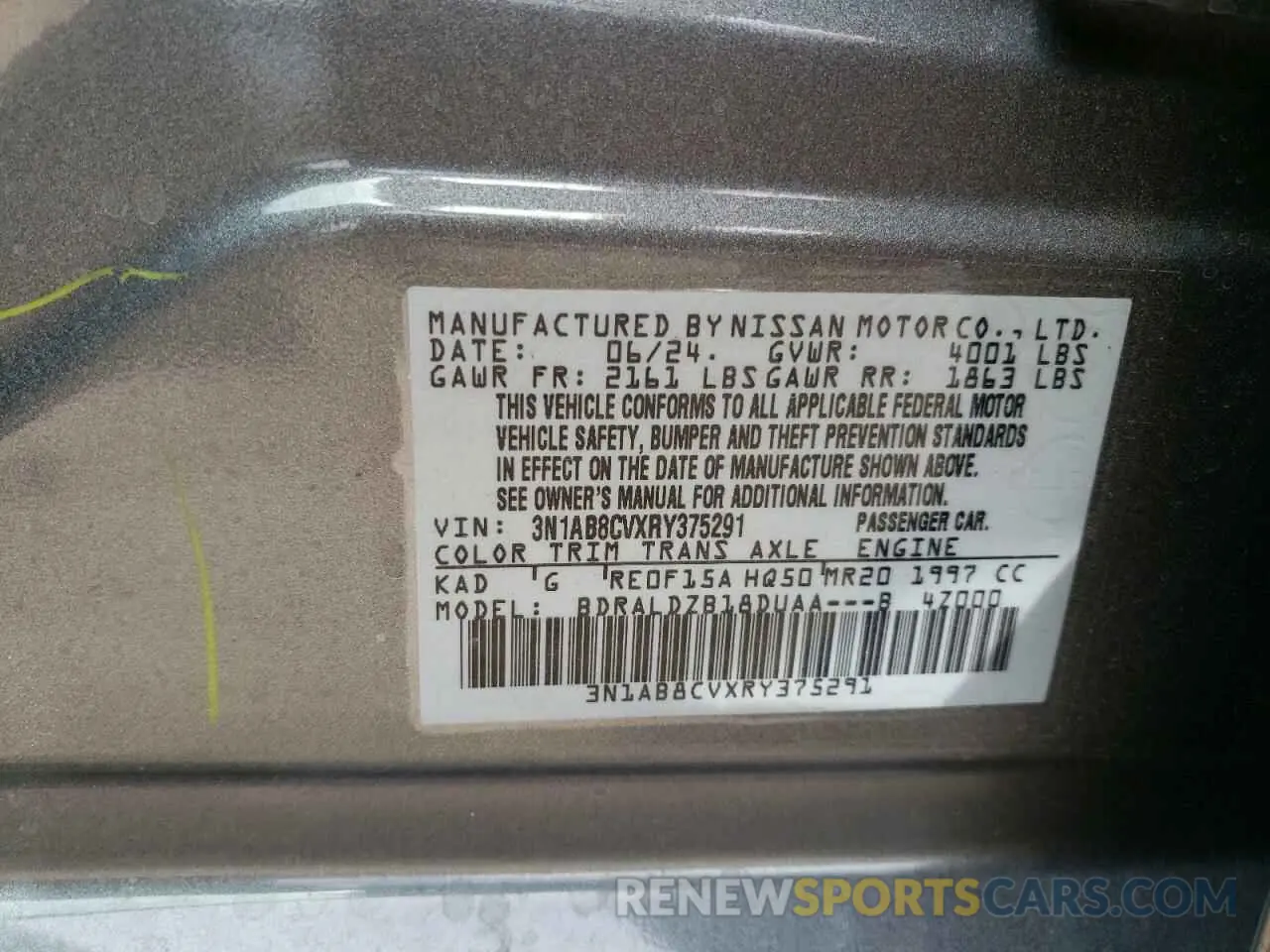 12 Photograph of a damaged car 3N1AB8CVXRY375291 NISSAN SENTRA 2024