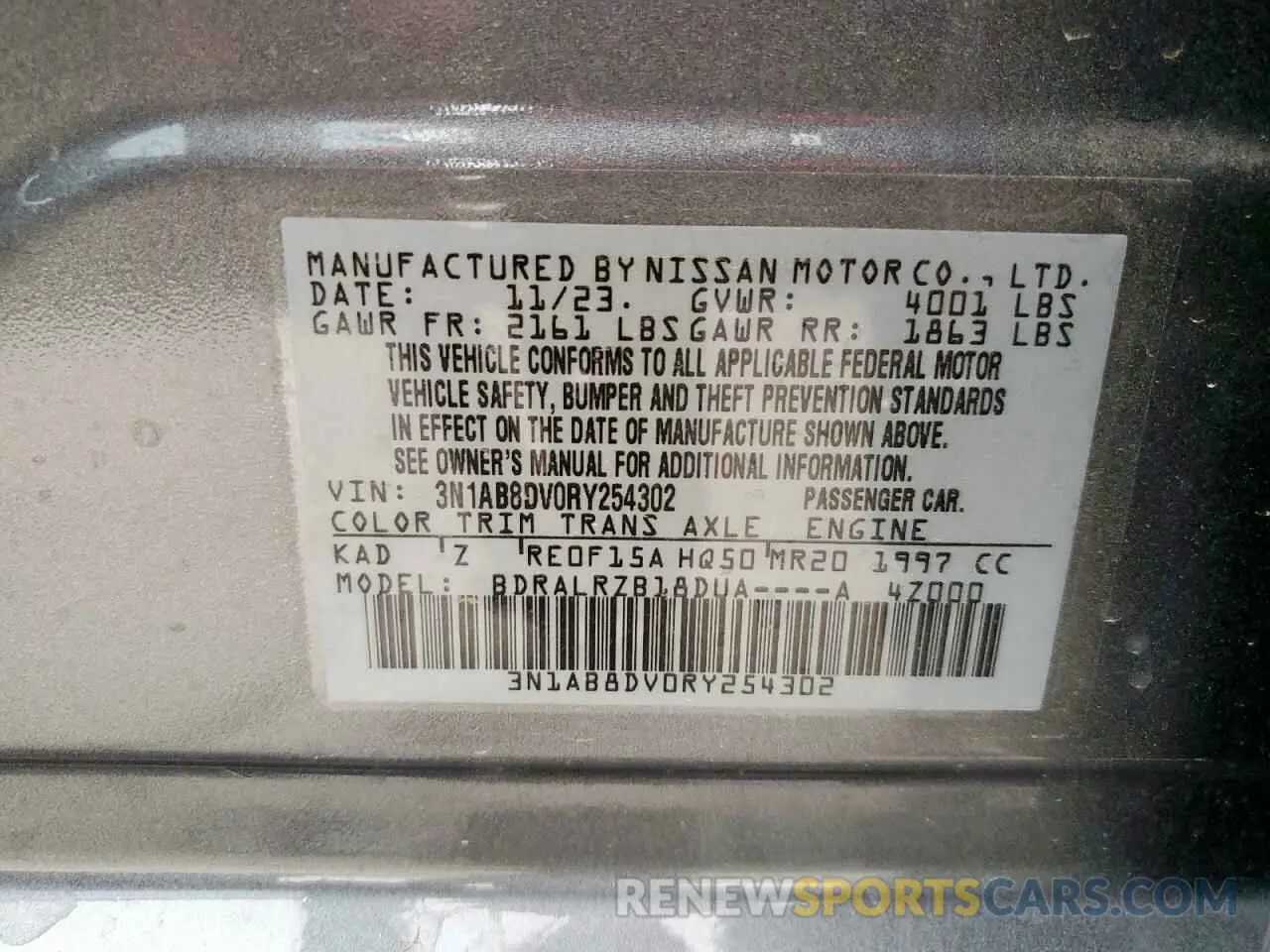 12 Photograph of a damaged car 3N1AB8DV0RY254302 NISSAN SENTRA 2024
