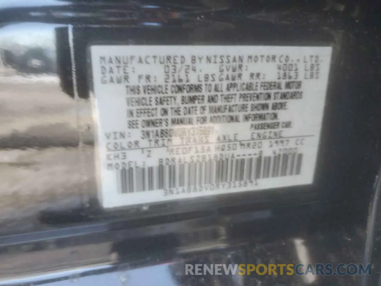 15 Photograph of a damaged car 3N1AB8DV0RY315891 NISSAN SENTRA 2024