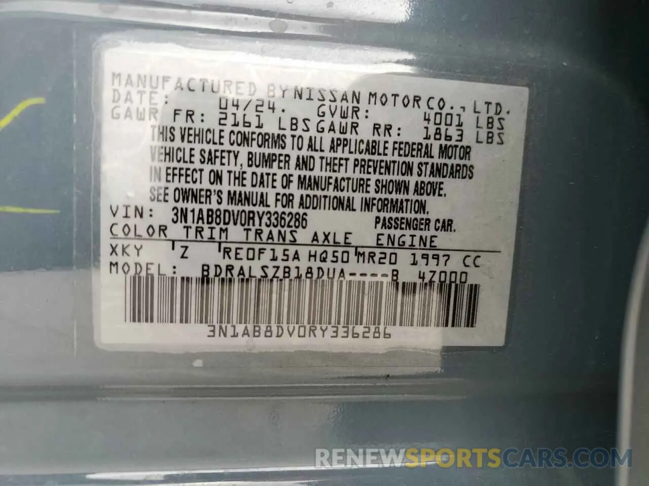 13 Photograph of a damaged car 3N1AB8DV0RY336286 NISSAN SENTRA 2024