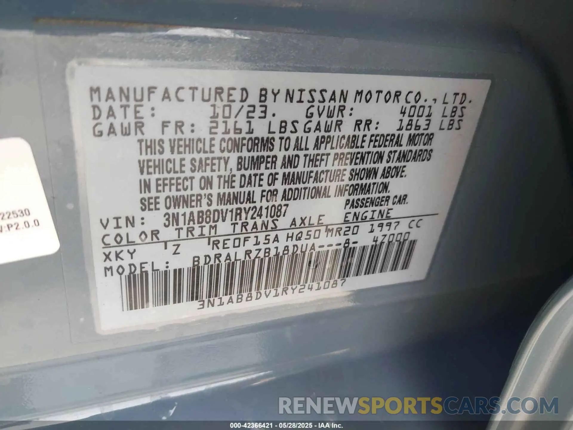 9 Photograph of a damaged car 3N1AB8DV1RY241087 NISSAN SENTRA 2024