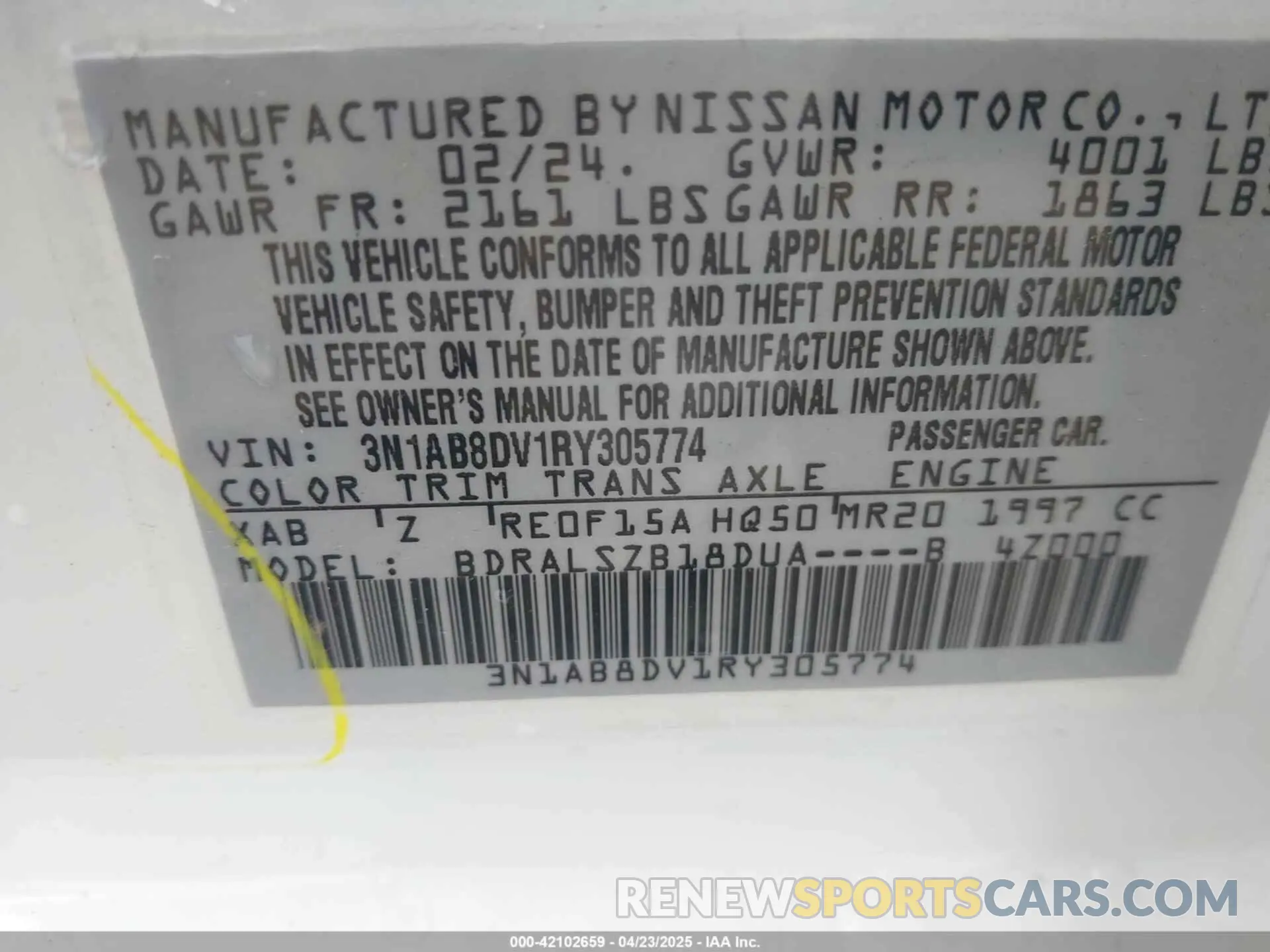 9 Photograph of a damaged car 3N1AB8DV1RY305774 NISSAN SENTRA 2024