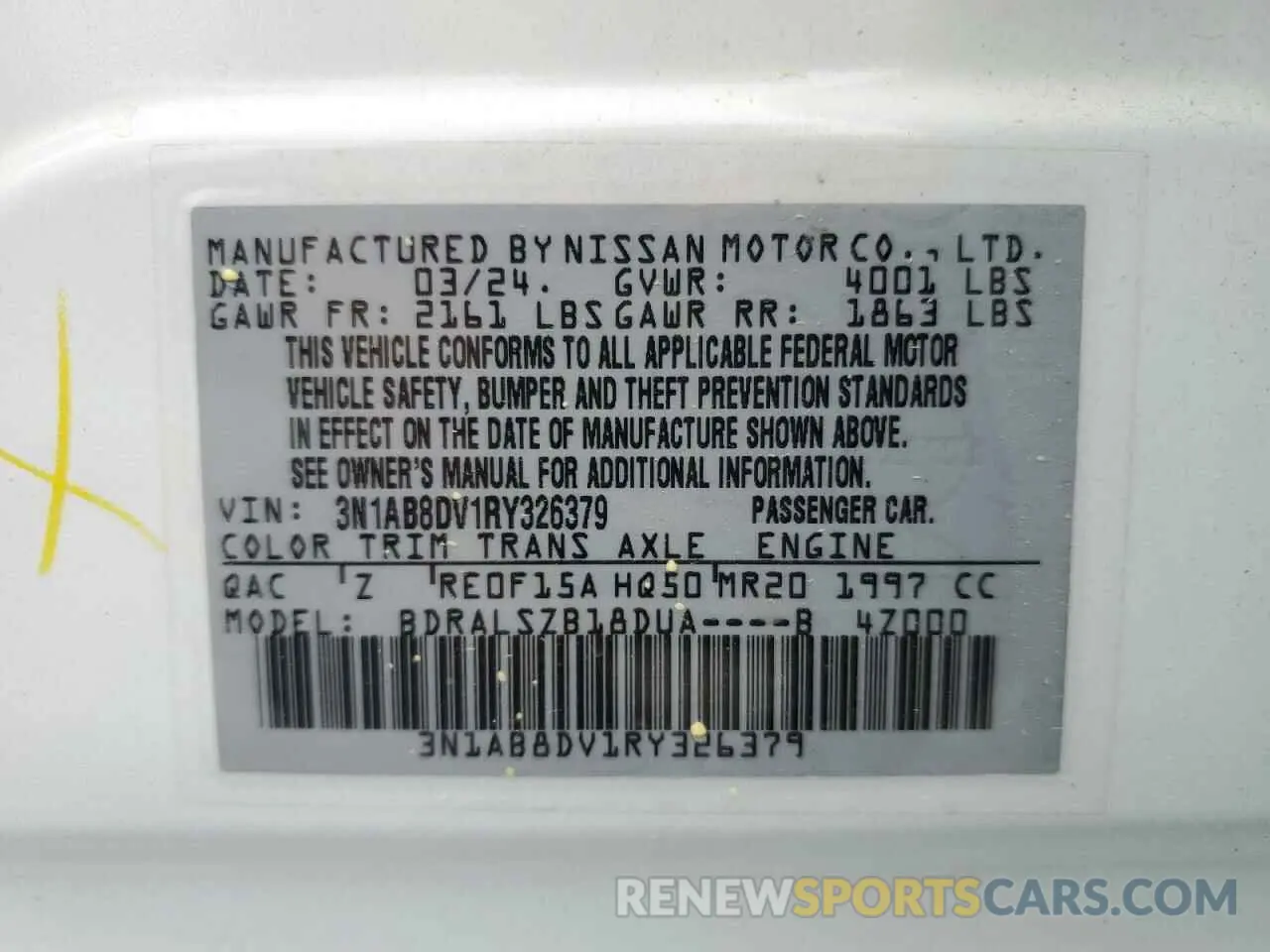 12 Photograph of a damaged car 3N1AB8DV1RY326379 NISSAN SENTRA 2024