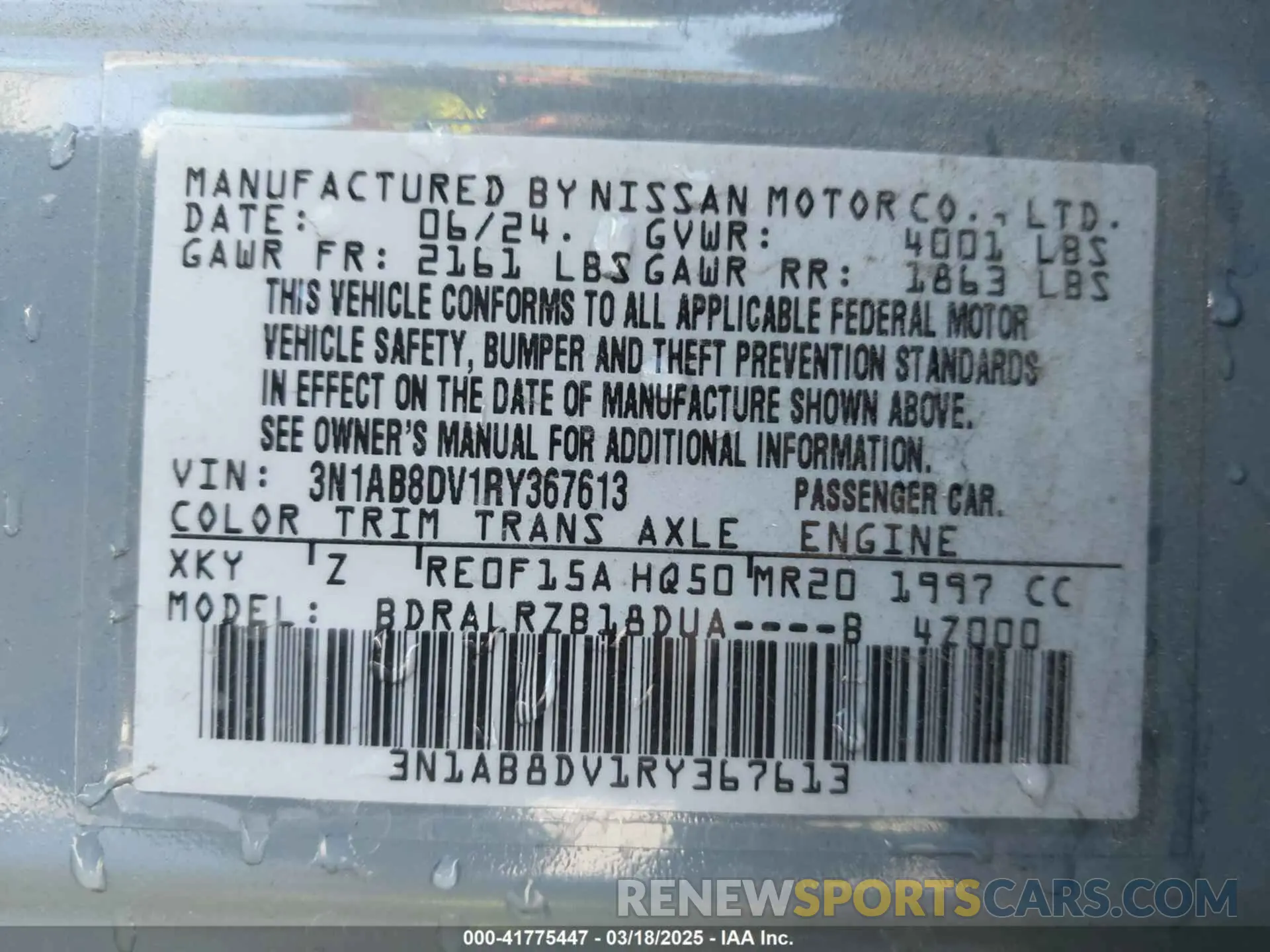 9 Photograph of a damaged car 3N1AB8DV1RY367613 NISSAN SENTRA 2024