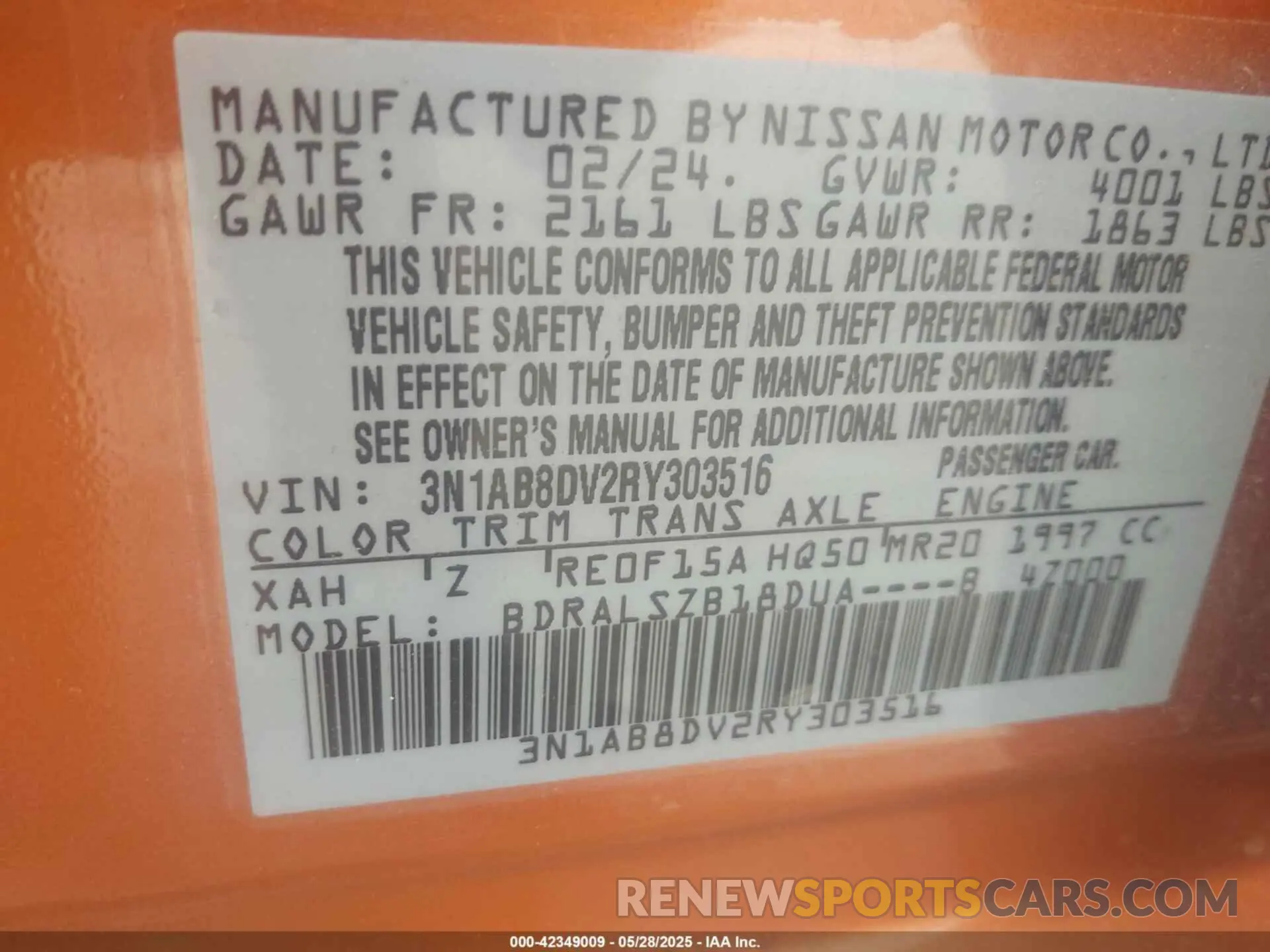 9 Photograph of a damaged car 3N1AB8DV2RY303516 NISSAN SENTRA 2024