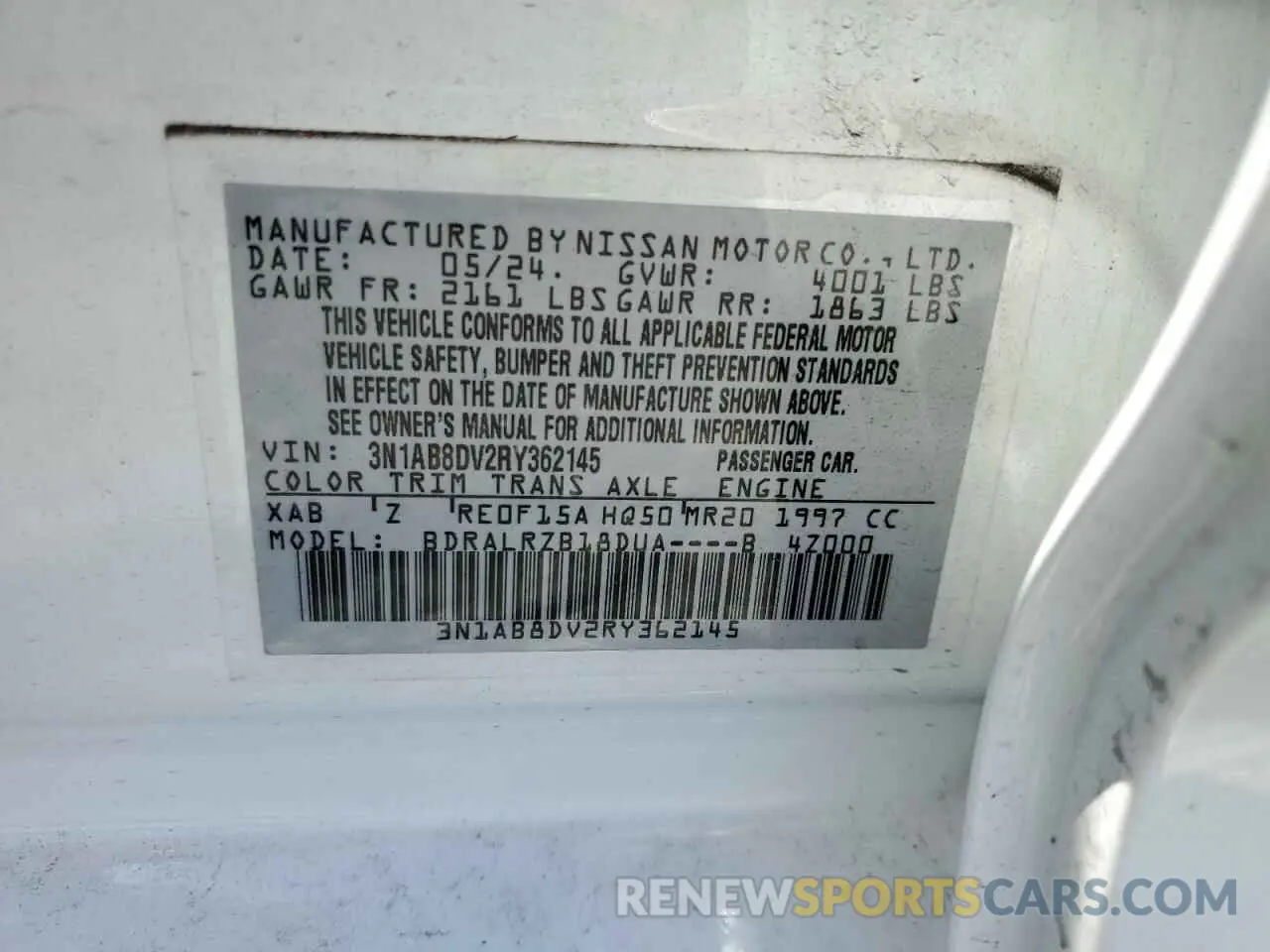 13 Photograph of a damaged car 3N1AB8DV2RY362145 NISSAN SENTRA 2024