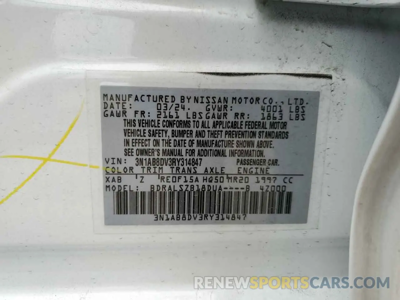 13 Photograph of a damaged car 3N1AB8DV3RY314847 NISSAN SENTRA 2024