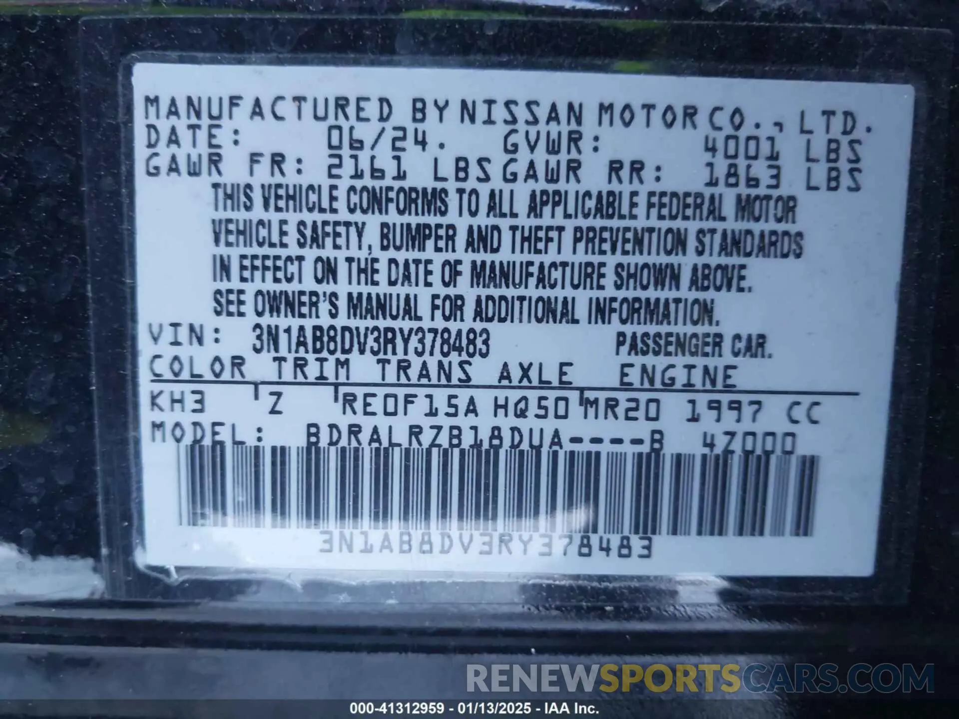 9 Photograph of a damaged car 3N1AB8DV3RY378483 NISSAN SENTRA 2024