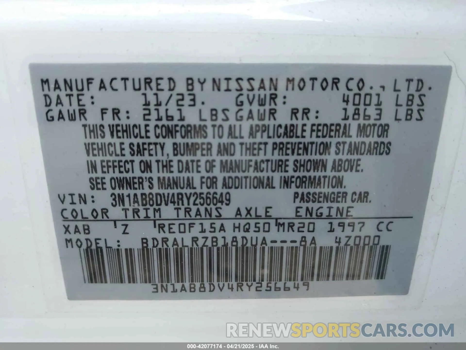 9 Photograph of a damaged car 3N1AB8DV4RY256649 NISSAN SENTRA 2024