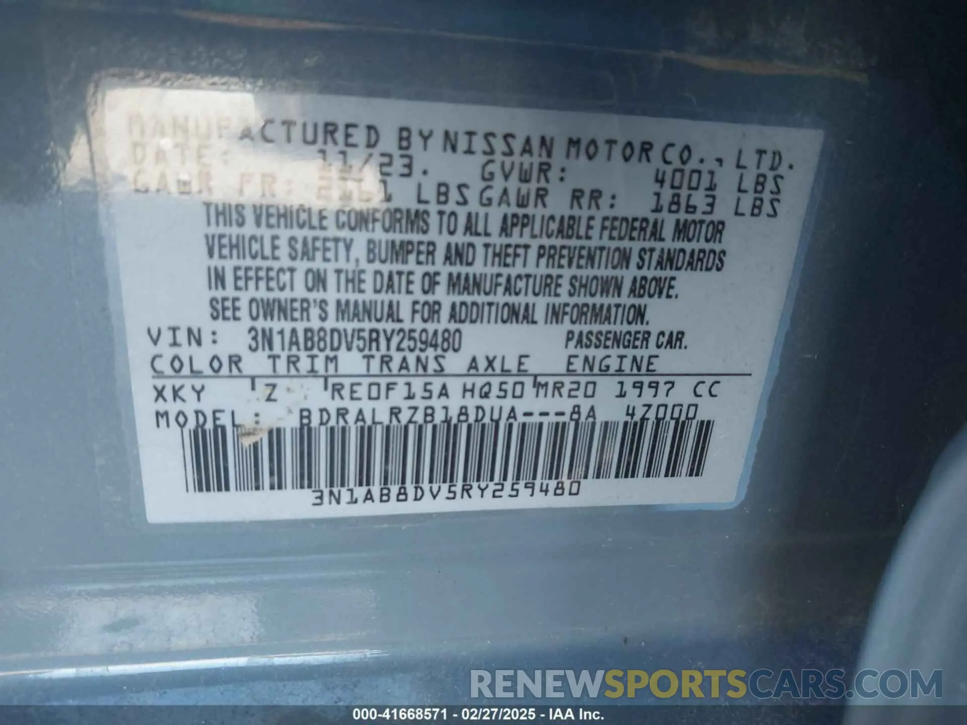 9 Photograph of a damaged car 3N1AB8DV5RY259480 NISSAN SENTRA 2024