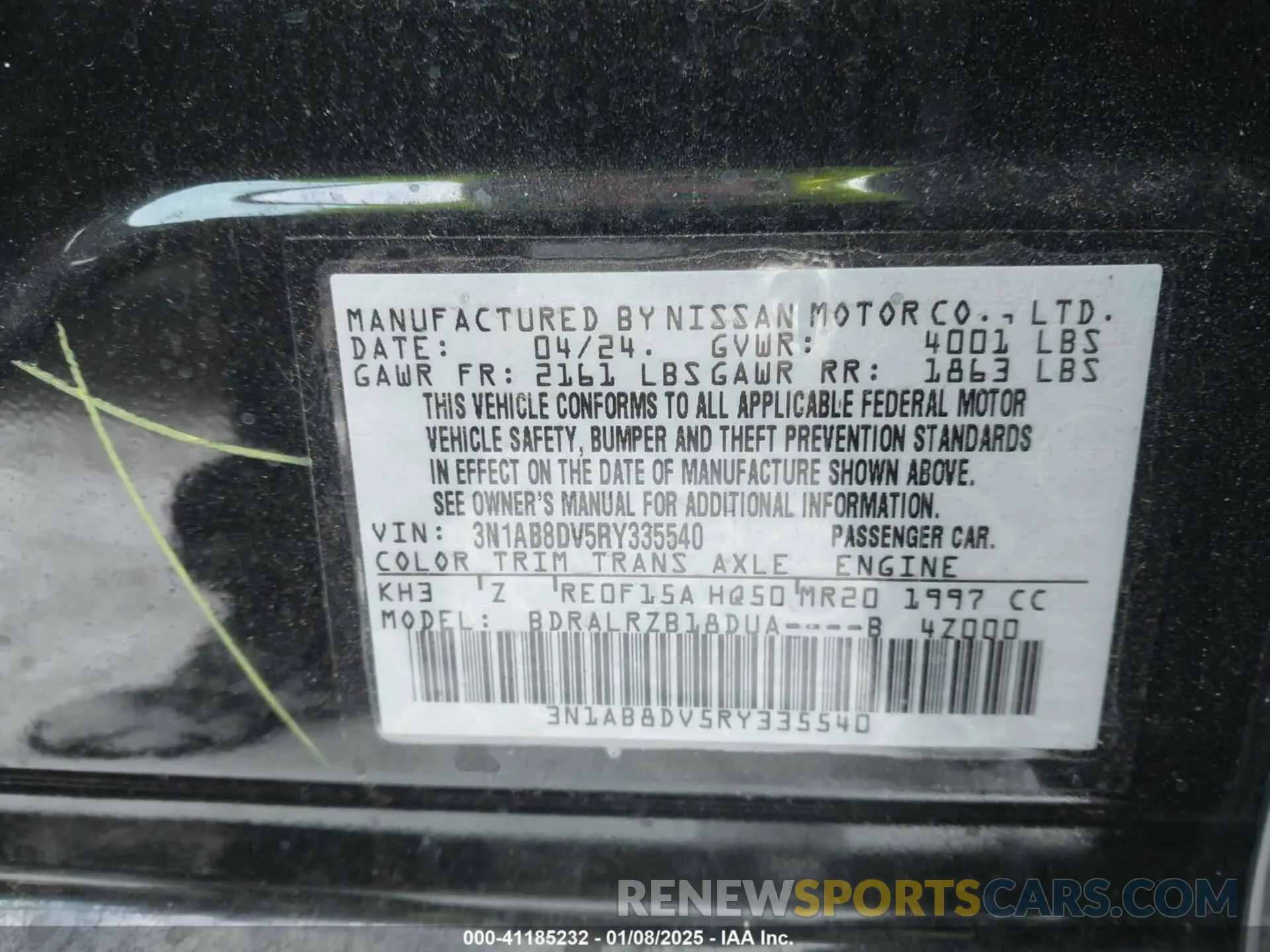 9 Photograph of a damaged car 3N1AB8DV5RY335540 NISSAN SENTRA 2024
