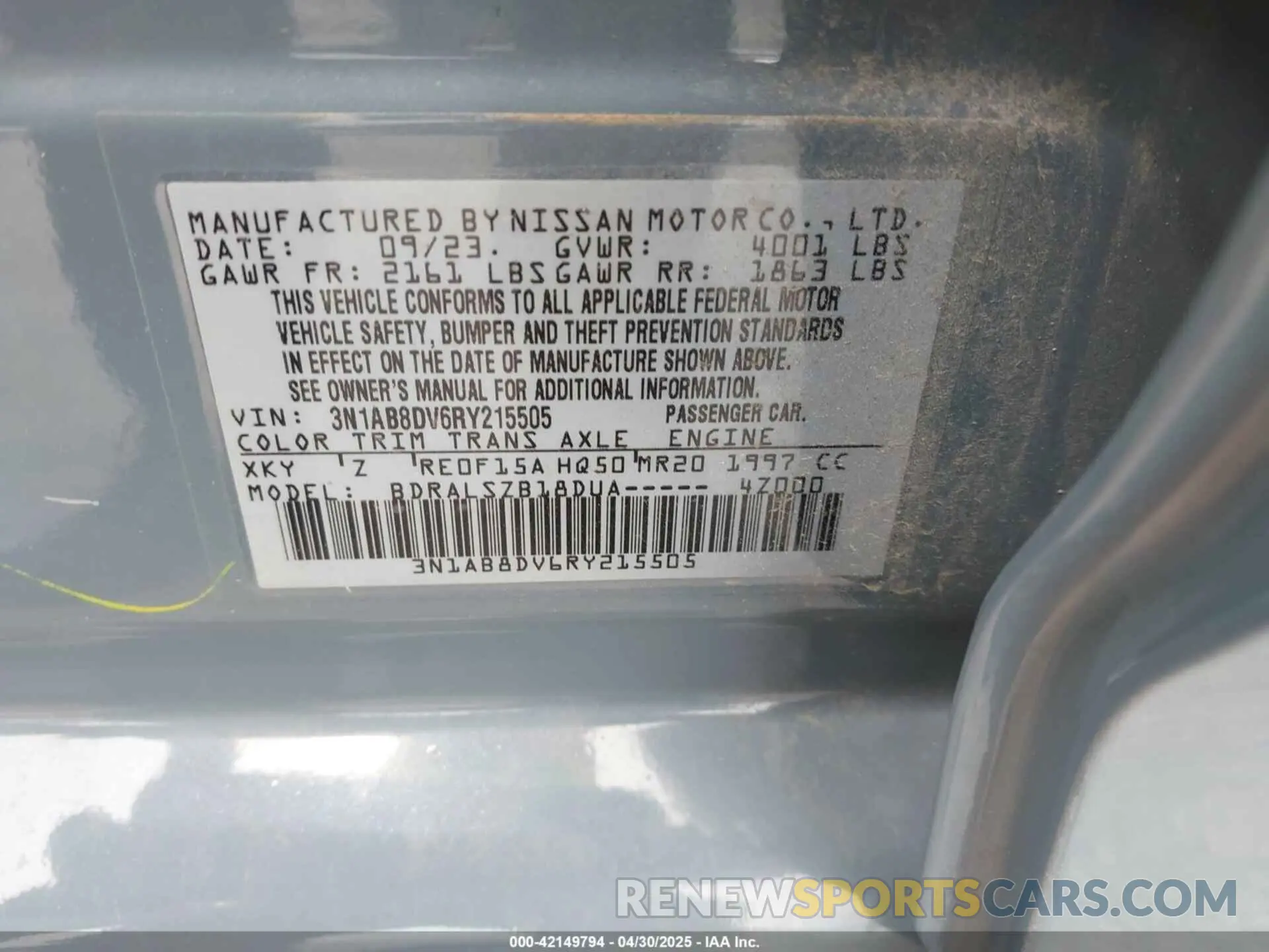 9 Photograph of a damaged car 3N1AB8DV6RY215505 NISSAN SENTRA 2024