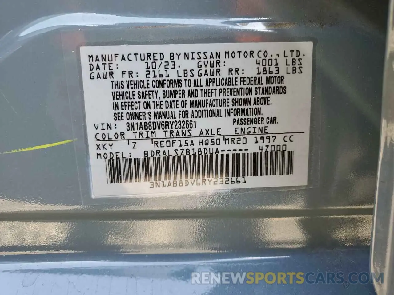 12 Photograph of a damaged car 3N1AB8DV6RY232661 NISSAN SENTRA 2024