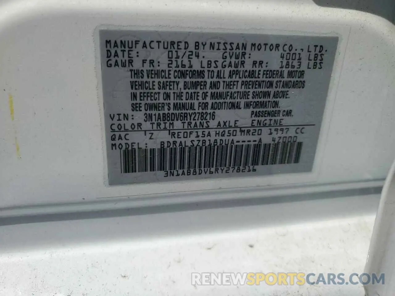 13 Photograph of a damaged car 3N1AB8DV6RY278216 NISSAN SENTRA 2024