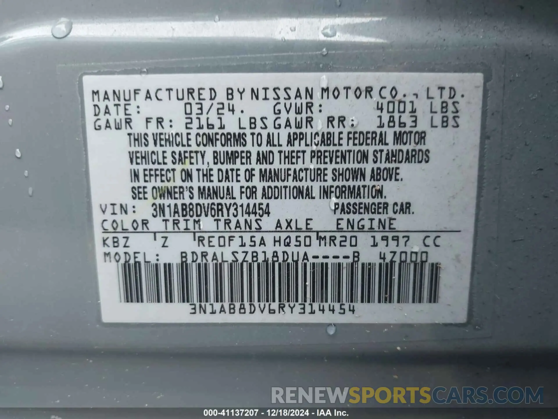9 Photograph of a damaged car 3N1AB8DV6RY314454 NISSAN SENTRA 2024