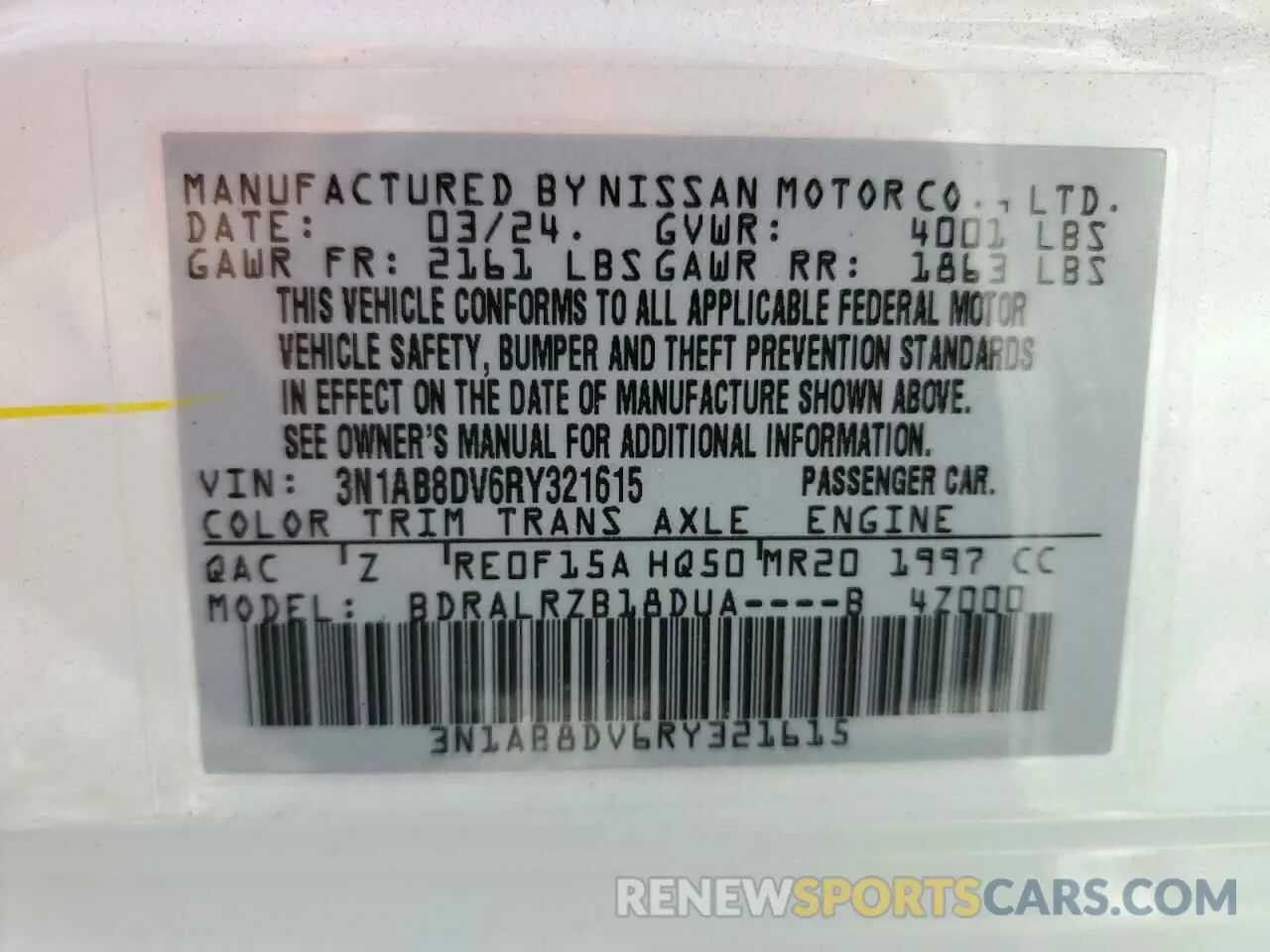 13 Photograph of a damaged car 3N1AB8DV6RY321615 NISSAN SENTRA 2024