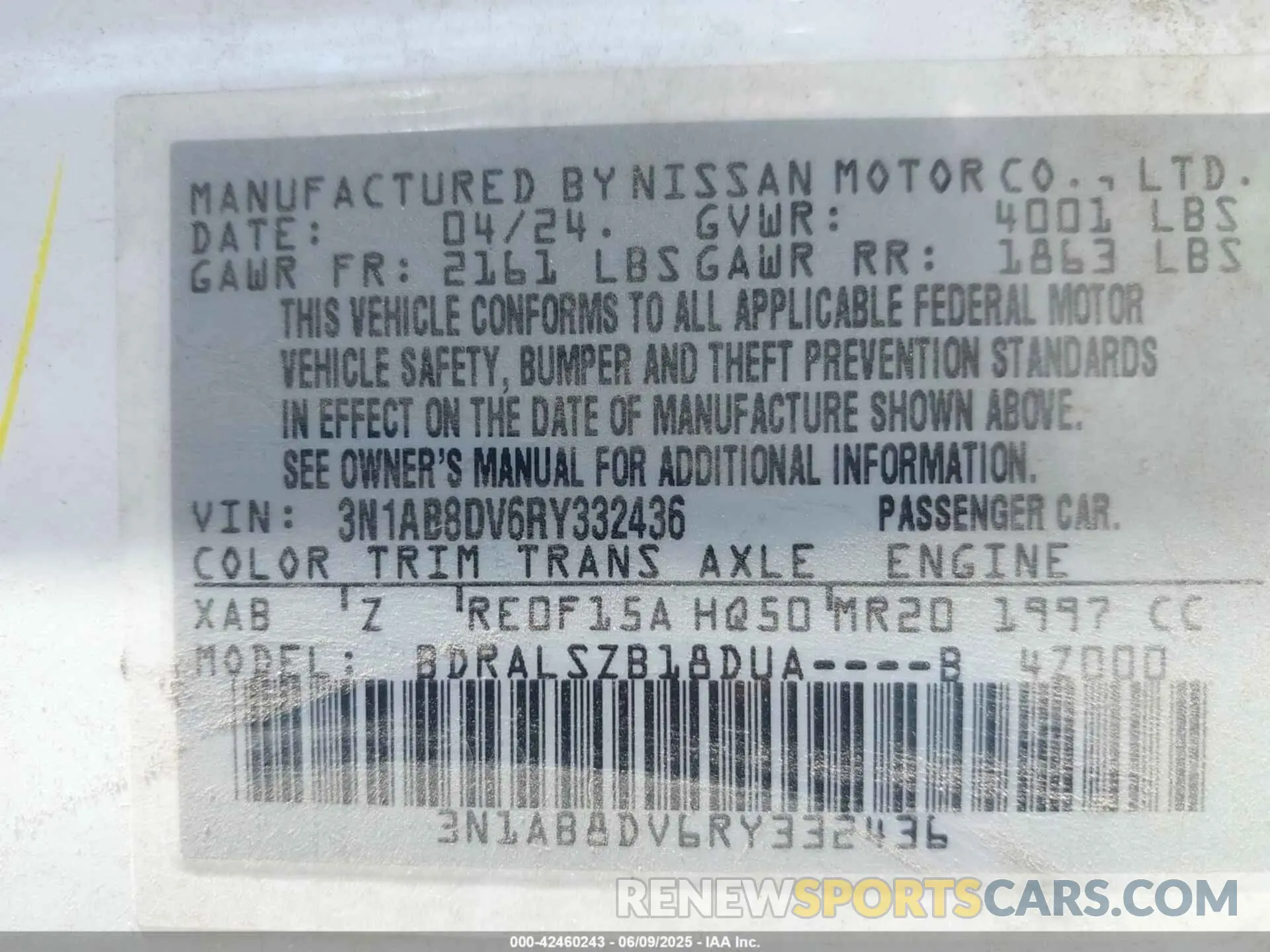 9 Photograph of a damaged car 3N1AB8DV6RY332436 NISSAN SENTRA 2024