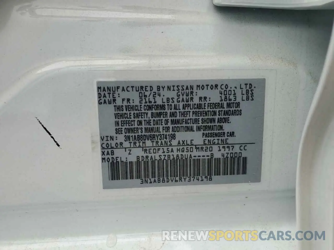 12 Photograph of a damaged car 3N1AB8DV6RY374198 NISSAN SENTRA 2024