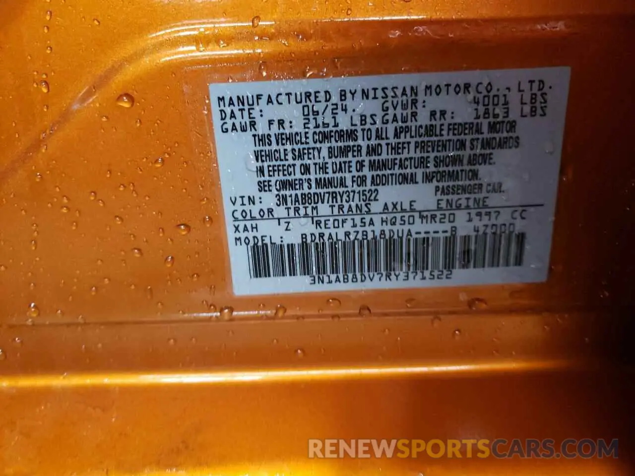 12 Photograph of a damaged car 3N1AB8DV7RY371522 NISSAN SENTRA 2024