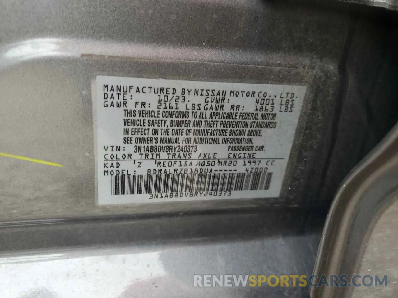 12 Photograph of a damaged car 3N1AB8DV8RY240373 NISSAN SENTRA 2024