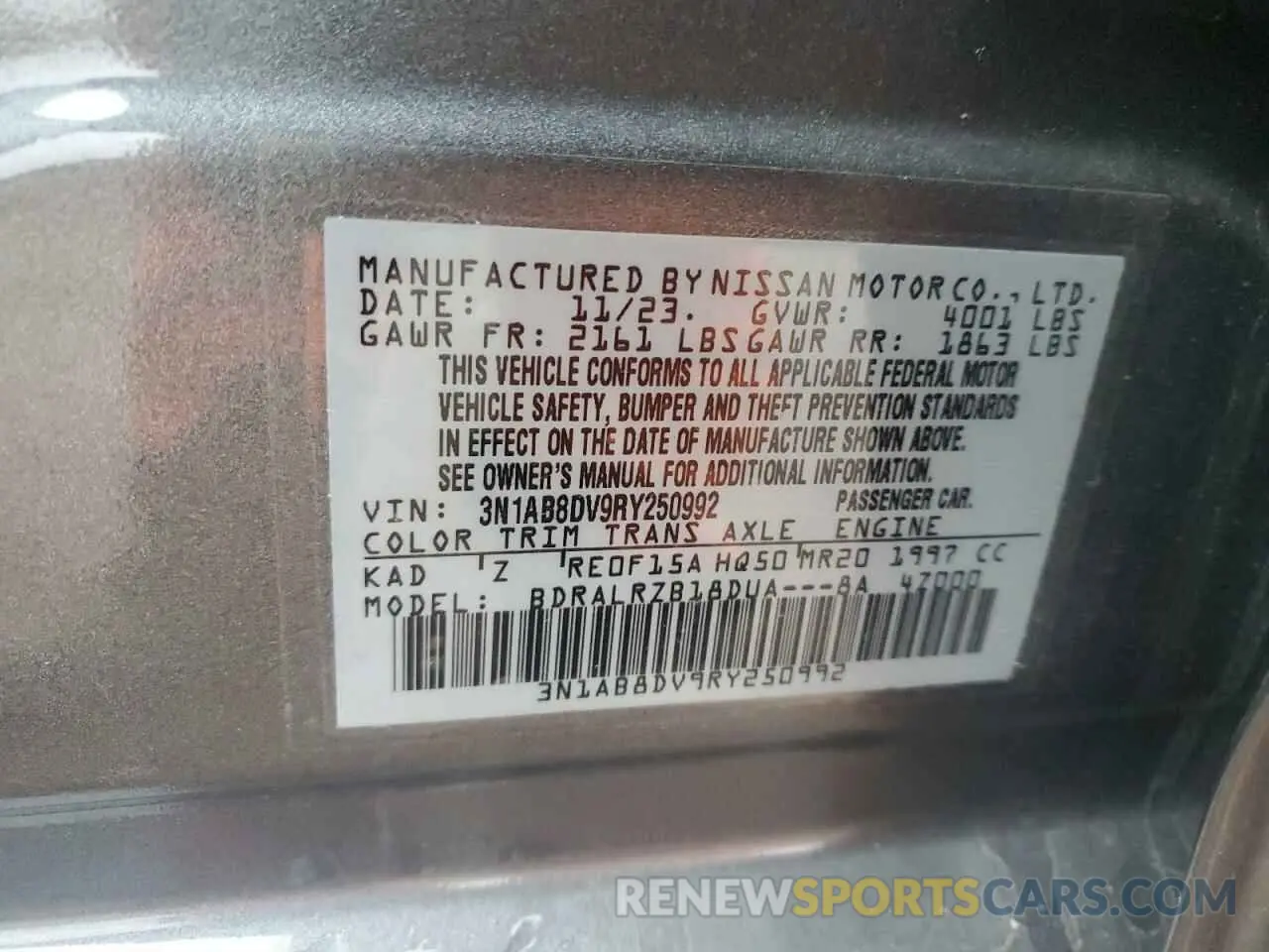 12 Photograph of a damaged car 3N1AB8DV9RY250992 NISSAN SENTRA 2024