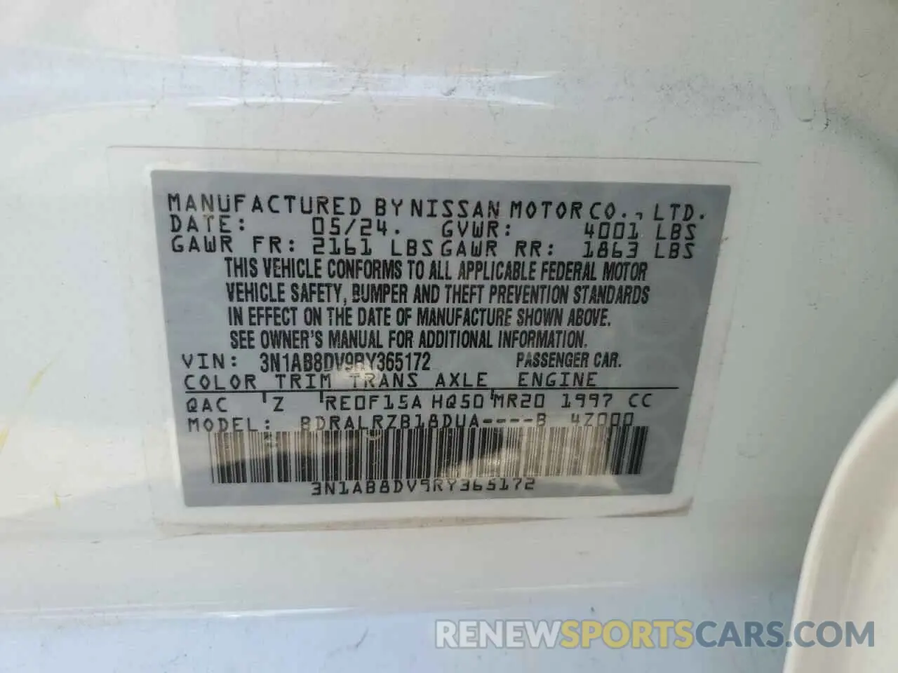 12 Photograph of a damaged car 3N1AB8DV9RY365172 NISSAN SENTRA 2024