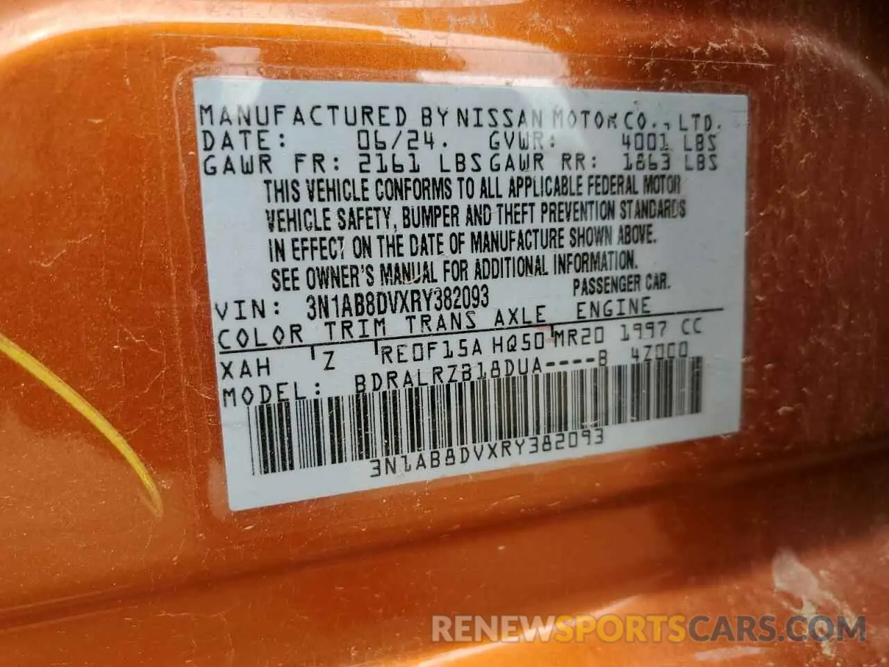 13 Photograph of a damaged car 3N1AB8DVXRY382093 NISSAN SENTRA 2024