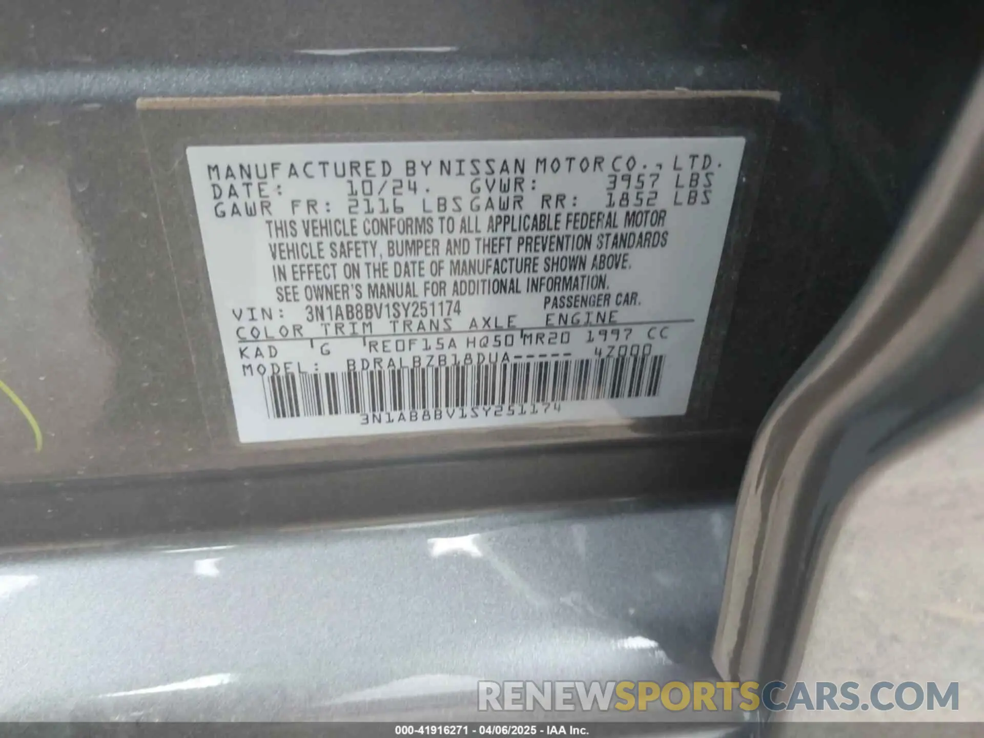 9 Photograph of a damaged car 3N1AB8BV1SY251174 NISSAN SENTRA 2025