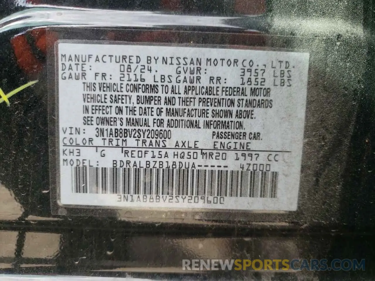12 Photograph of a damaged car 3N1AB8BV2SY209600 NISSAN SENTRA 2025