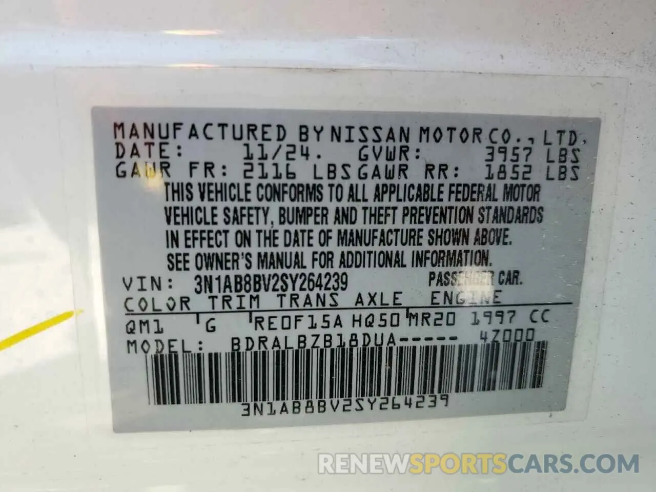 14 Photograph of a damaged car 3N1AB8BV2SY264239 NISSAN SENTRA 2025