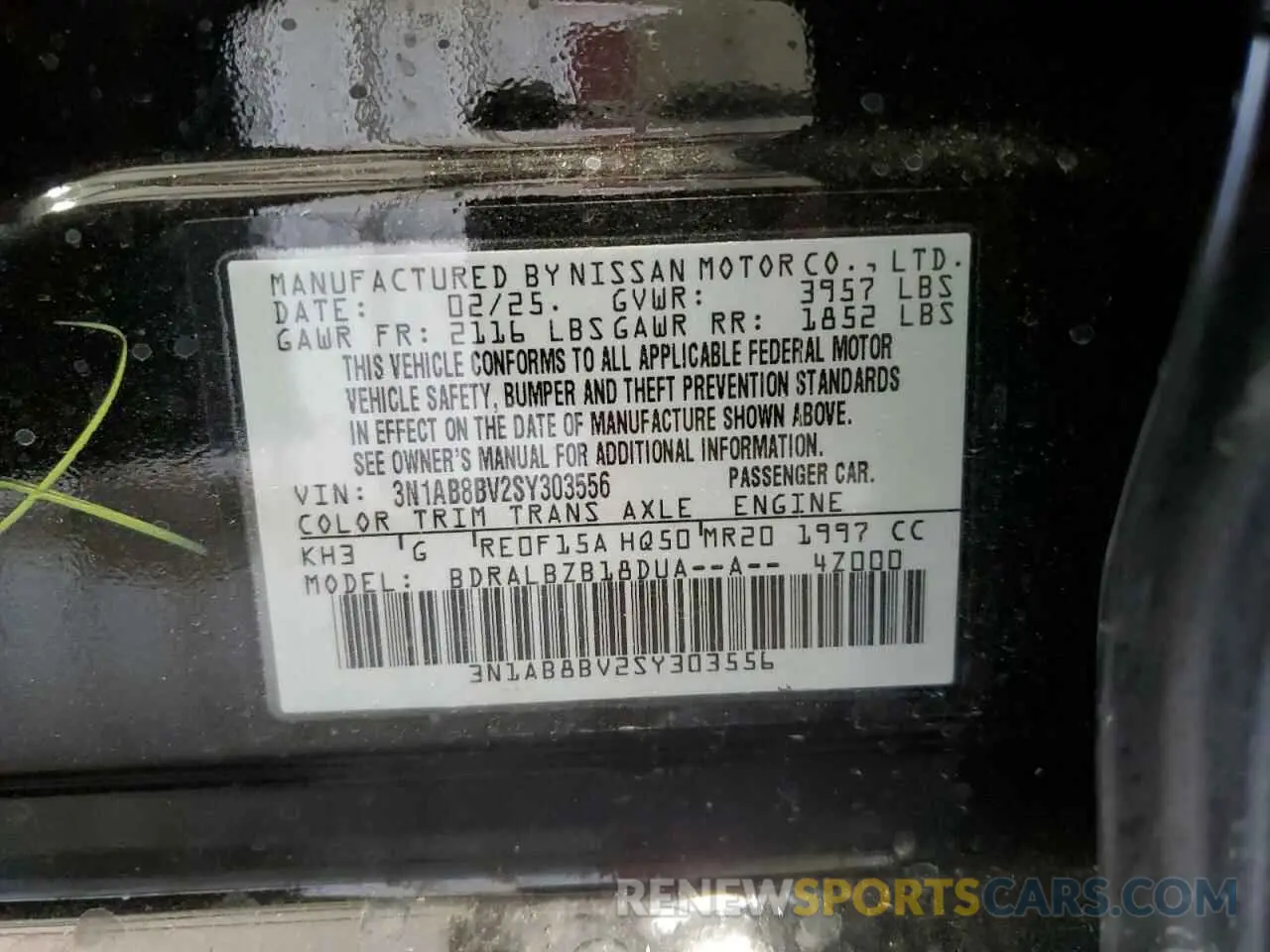 12 Photograph of a damaged car 3N1AB8BV2SY303556 NISSAN SENTRA 2025