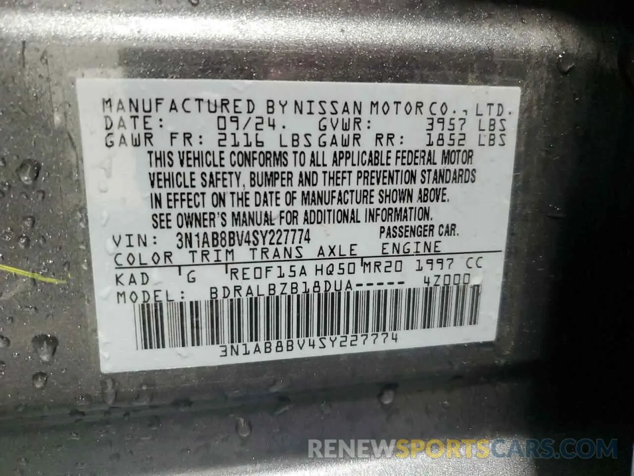 13 Photograph of a damaged car 3N1AB8BV4SY227774 NISSAN SENTRA 2025