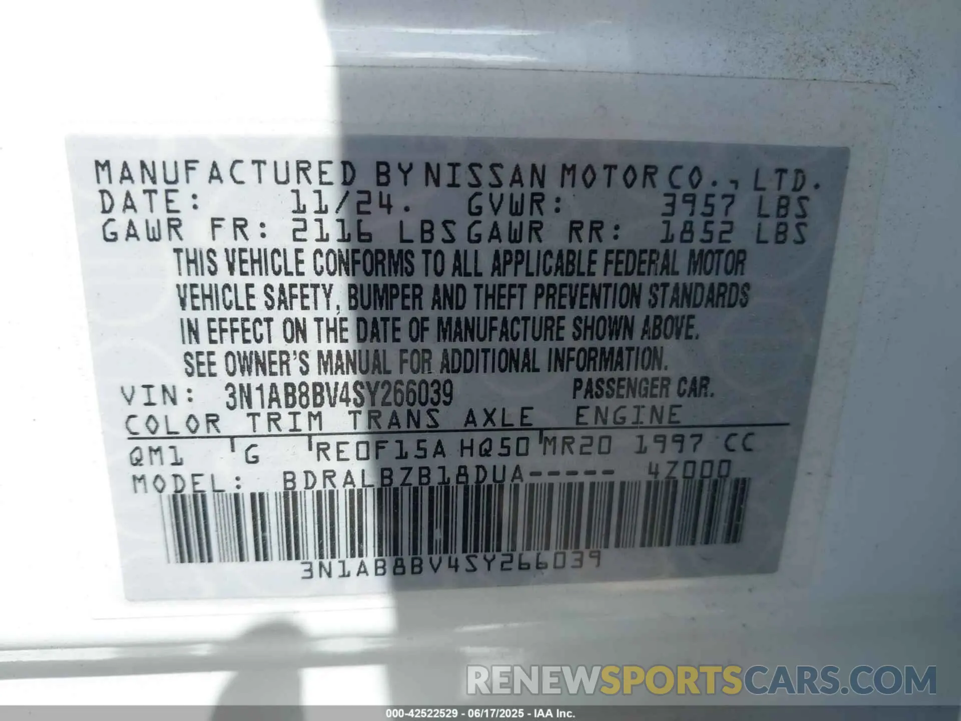 9 Photograph of a damaged car 3N1AB8BV4SY266039 NISSAN SENTRA 2025