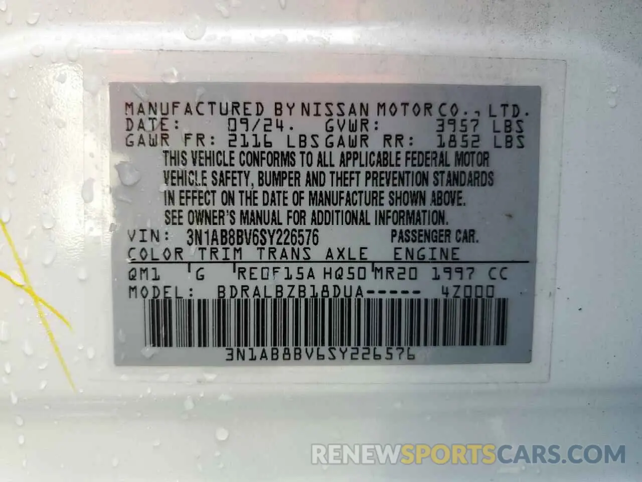 12 Photograph of a damaged car 3N1AB8BV6SY226576 NISSAN SENTRA 2025