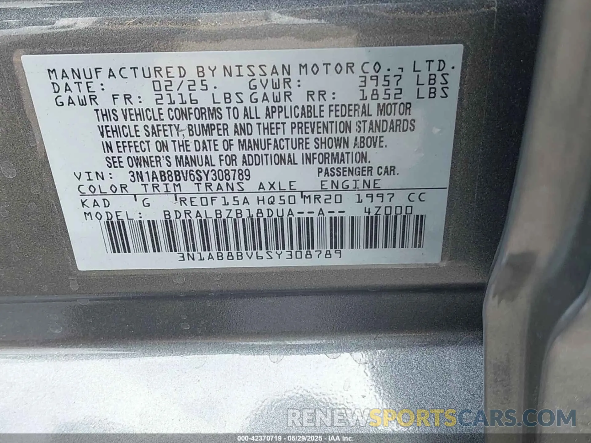 9 Photograph of a damaged car 3N1AB8BV6SY308789 NISSAN SENTRA 2025