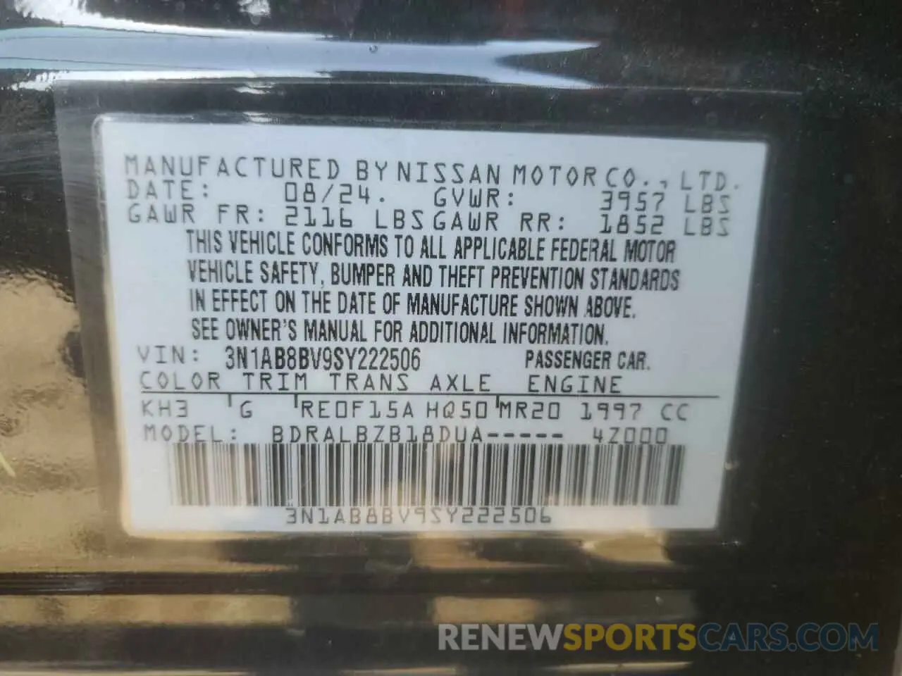 13 Photograph of a damaged car 3N1AB8BV9SY222506 NISSAN SENTRA 2025