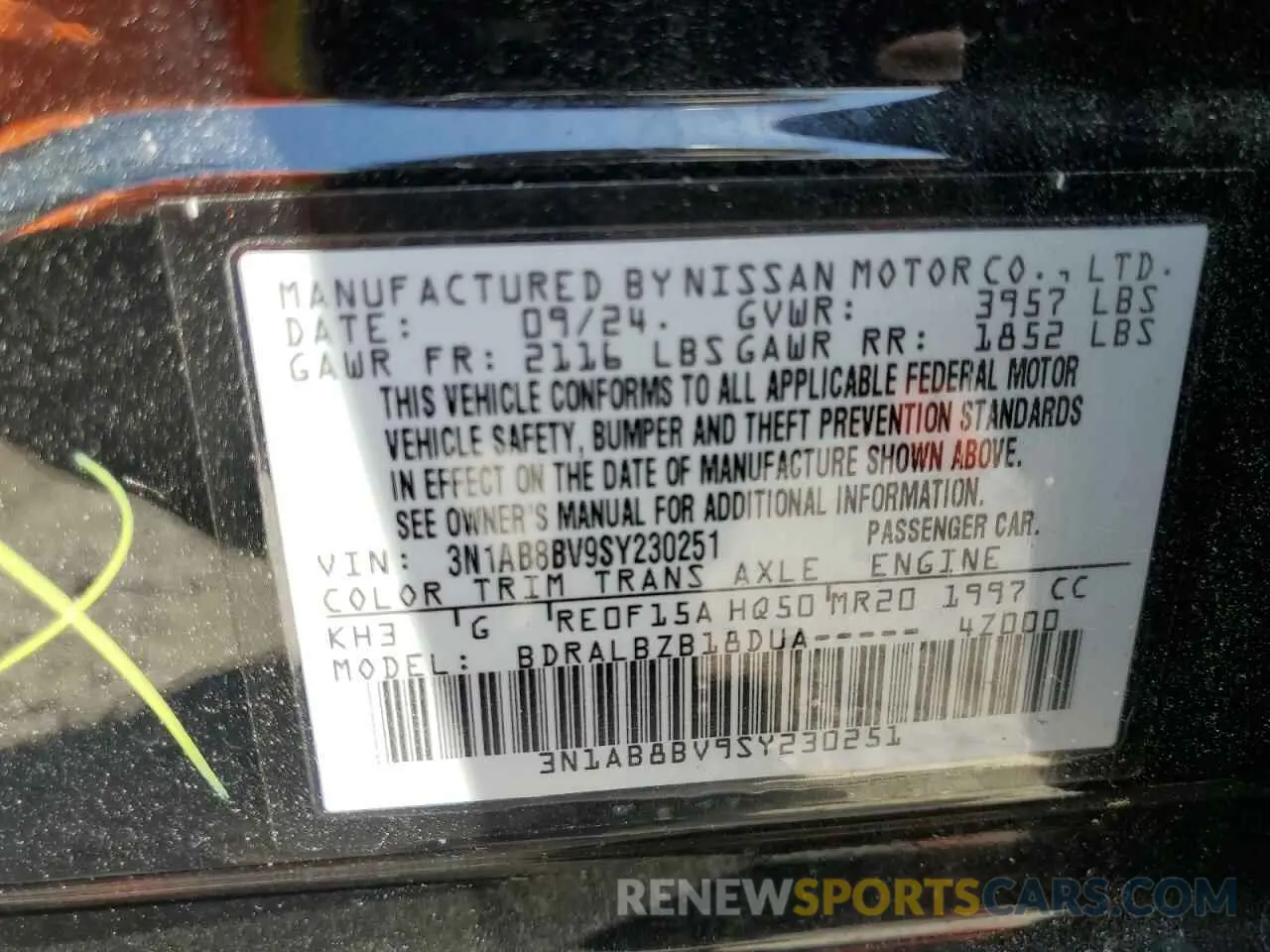 12 Photograph of a damaged car 3N1AB8BV9SY230251 NISSAN SENTRA 2025