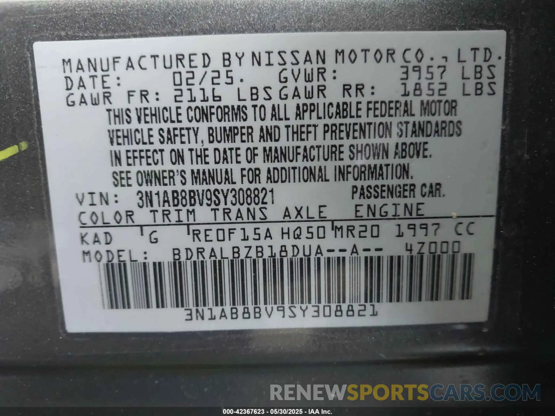 9 Photograph of a damaged car 3N1AB8BV9SY308821 NISSAN SENTRA 2025