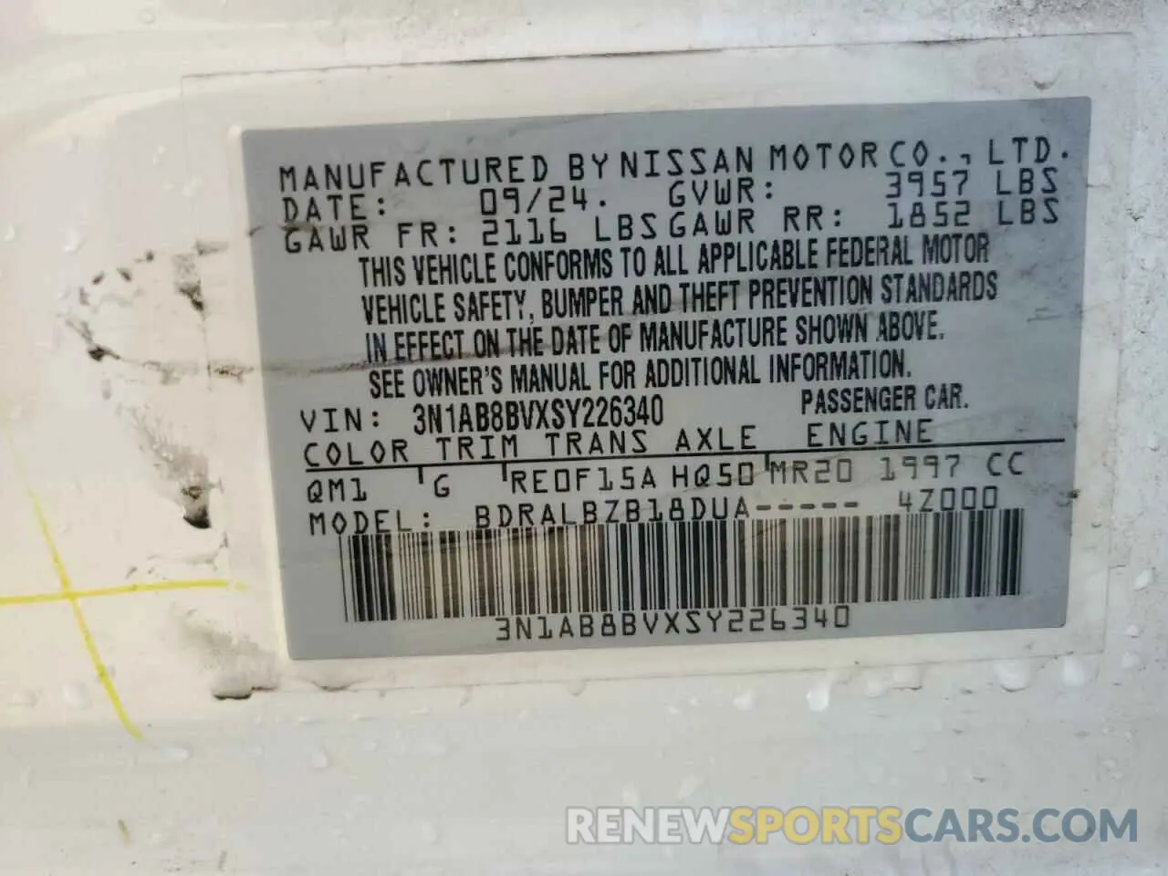 12 Photograph of a damaged car 3N1AB8BVXSY226340 NISSAN SENTRA 2025
