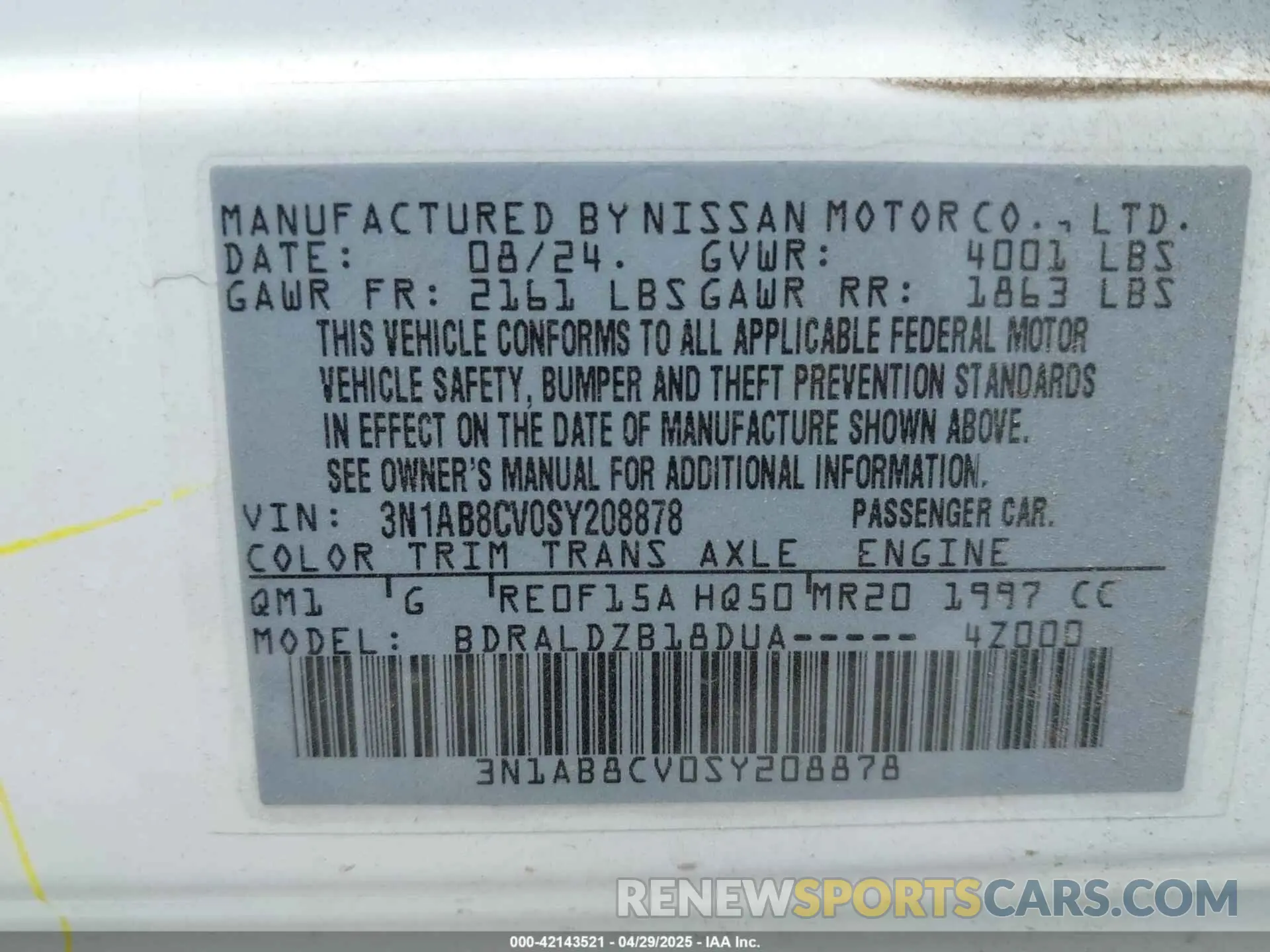 9 Photograph of a damaged car 3N1AB8CV0SY208878 NISSAN SENTRA 2025